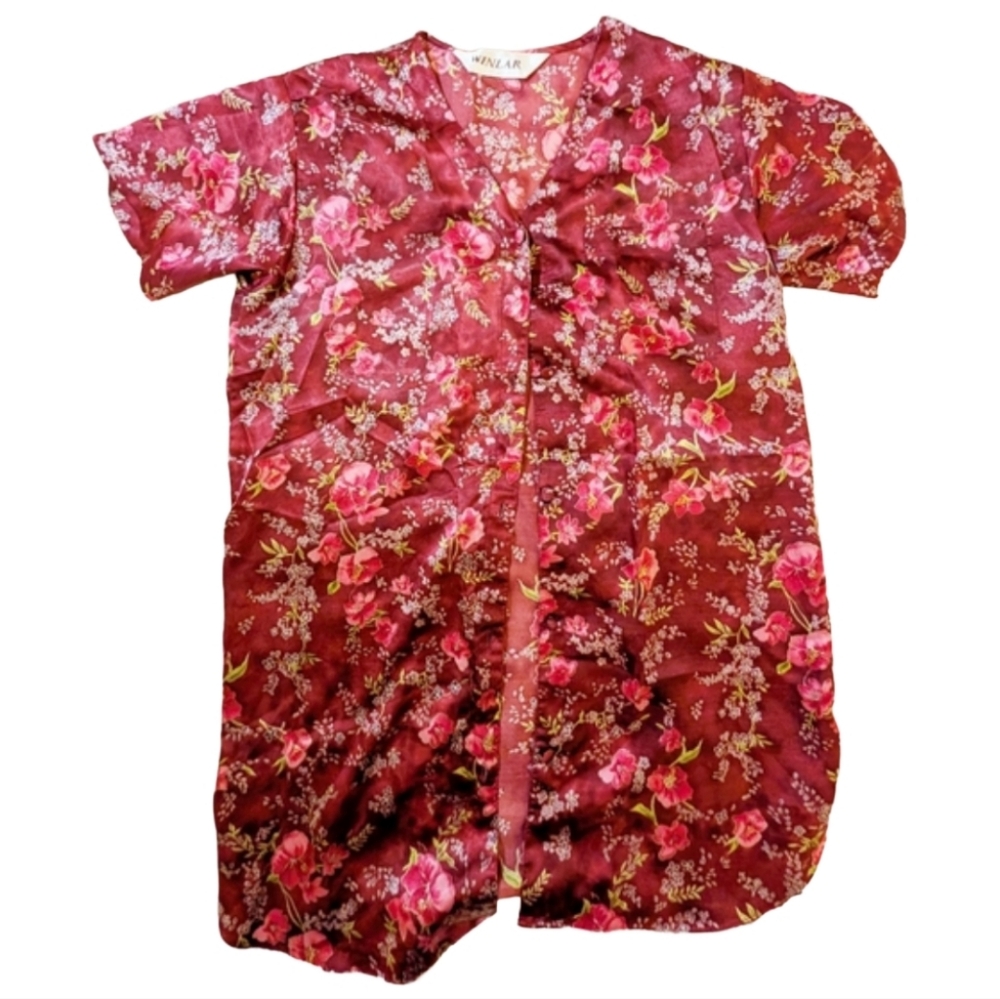 Winlar Caftan Night Gown‎ Sleep Dress Miu Miu Red Floral Button Front One Size